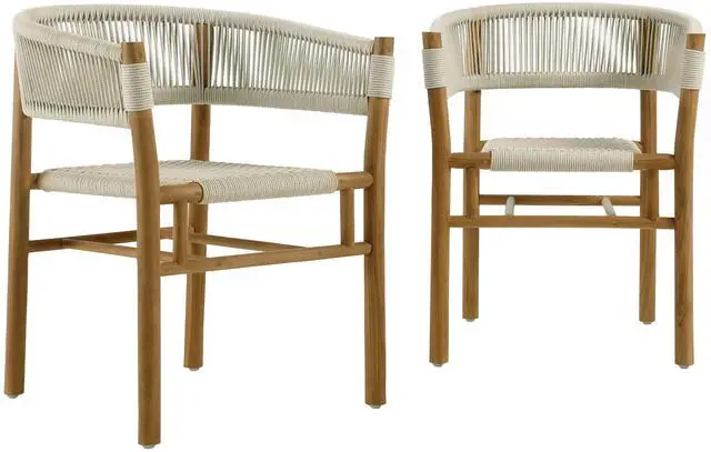 Main image of Vienna Outdoor Patio Teak and Rope Curved-Back Dining Armchairs Set of 2