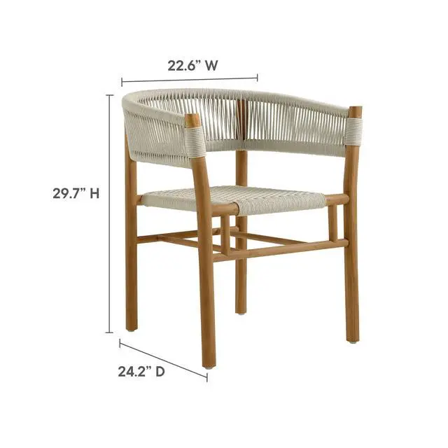Alt view image 3 of 7 - Vienna Outdoor Patio Teak and Rope Curved-Back Dining Armchairs Set of 2