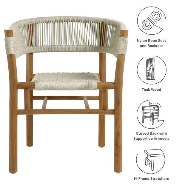 Alt view image 2 of 7 - Vienna Outdoor Patio Teak and Rope Curved-Back Dining Armchairs Set of 2