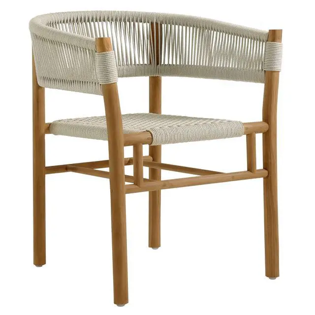 Alt view image 4 of 7 - Vienna Outdoor Patio Teak and Rope Curved-Back Dining Armchairs Set of 2