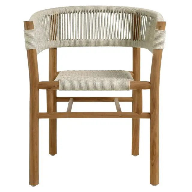 Alt view image 7 of 7 - Vienna Outdoor Patio Teak and Rope Curved-Back Dining Armchairs Set of 2