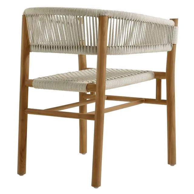 Alt view image 6 of 7 - Vienna Outdoor Patio Teak and Rope Curved-Back Dining Armchairs Set of 2