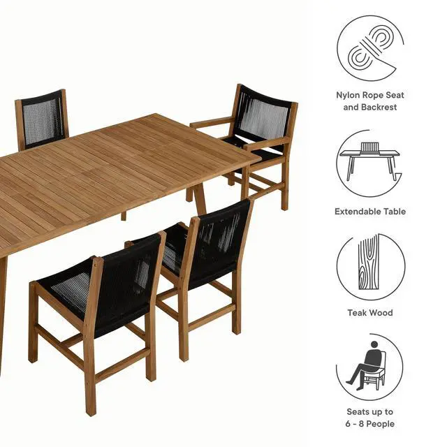 Alt view image 5 of 7 - Vienna 7-Piece Outdoor Patio Teak and Rope Dining Set by Modway