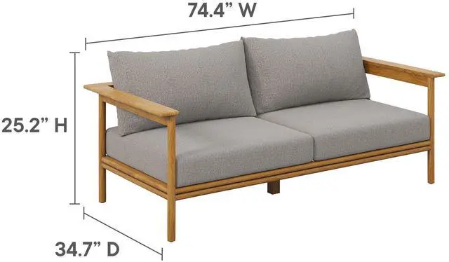 Alt view image 3 of 7 - Wren 2-Piece Outdoor Patio Teak Wood Sofa and Ottoman Set by Modway