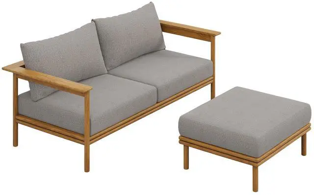 Main image of Wren 2-Piece Outdoor Patio Teak Wood Sofa and Ottoman Set by Modway