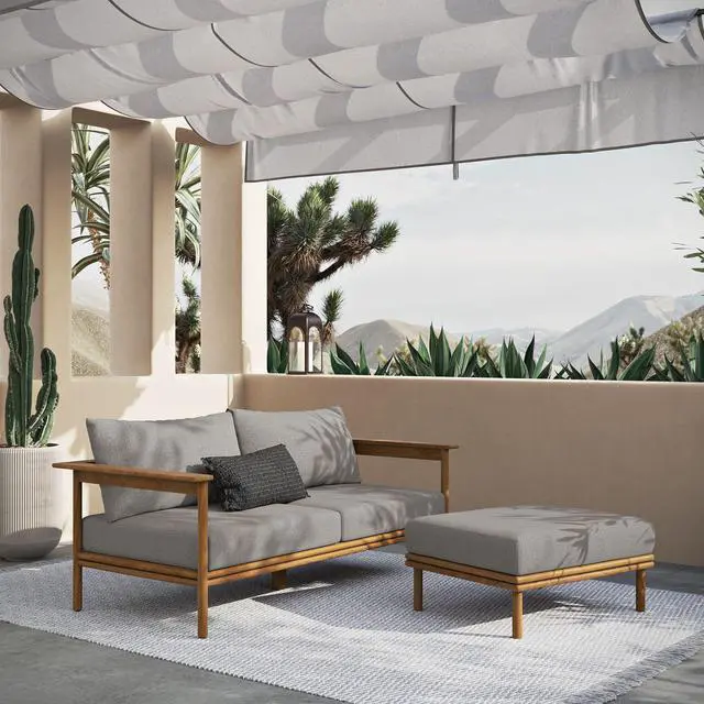Alt view image 7 of 7 - Wren 2-Piece Outdoor Patio Teak Wood Sofa and Ottoman Set by Modway