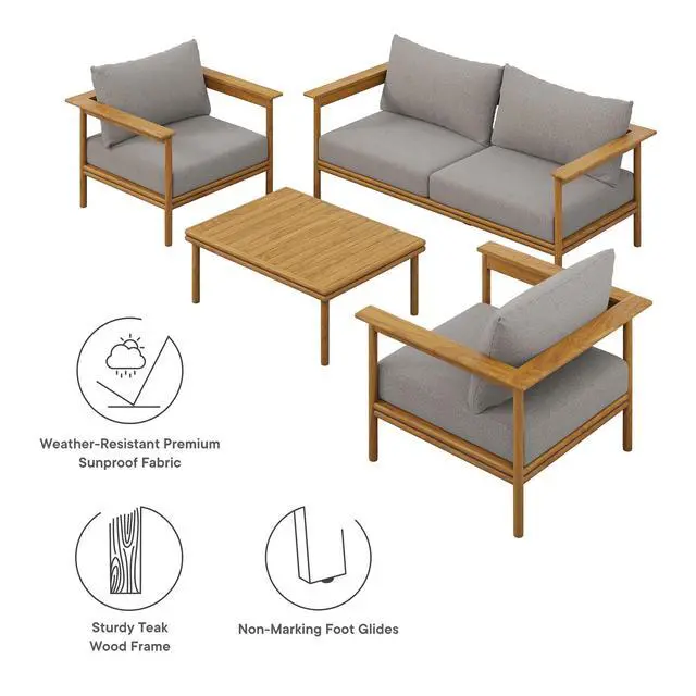 Alt view image 2 of 7 - Wren 4-Piece Outdoor Patio Teak Wood Furniture Set by Modway