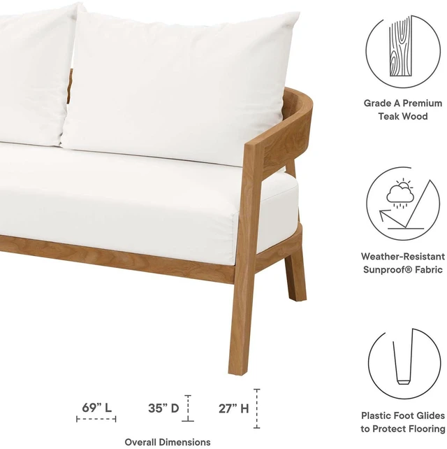 Alt view image 12 of 13 - Brisbane Teak Wood Outdoor Patio Loveseat