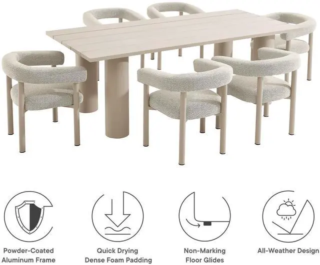 Alt view image 4 of 7 - Nautica 7-Piece Rectangular Outdoor Patio Aluminum Dining Table and Chairs Set
