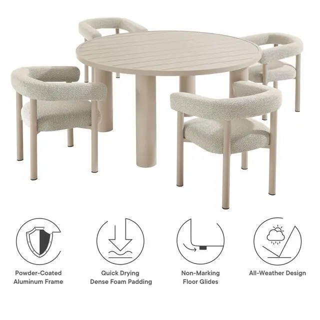 Alt view image 2 of 7 - Nautica 5-Piece Round Outdoor Patio Aluminum Dining Table and Chairs Set