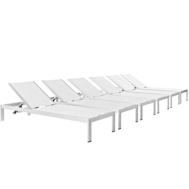 Alt view image 12 of 12 - Shore Chaise Outdoor Patio Aluminum Set of 6 - Silver Gray
