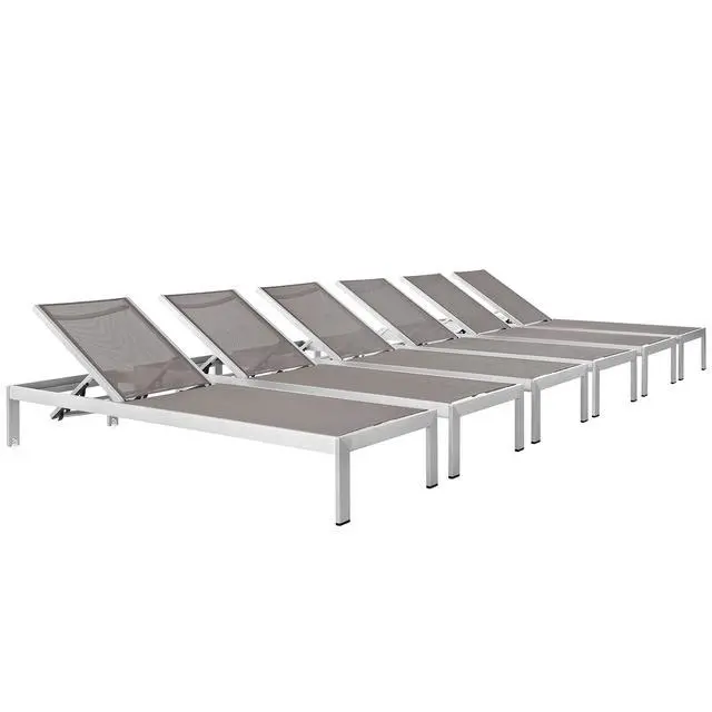 Alt view image 6 of 12 - Shore Chaise Outdoor Patio Aluminum Set of 6 - Silver Gray