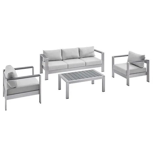 Alt view image 7 of 13 - Shore Sunbrella Fabric Outdoor Patio Aluminum 4 Piece Set Silver Navy