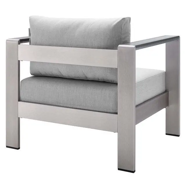 Alt view image 10 of 13 - Shore Sunbrella Fabric Outdoor Patio Aluminum 4 Piece Set Silver Navy