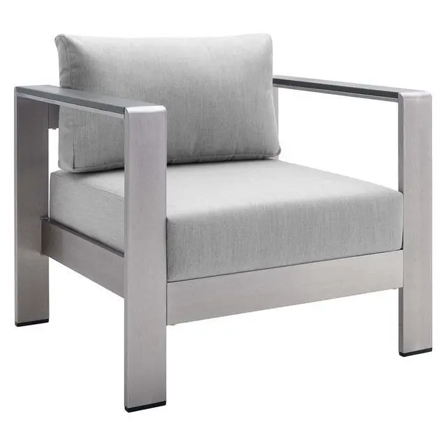 Alt view image 8 of 13 - Shore Sunbrella Fabric Outdoor Patio Aluminum 4 Piece Set Silver Navy
