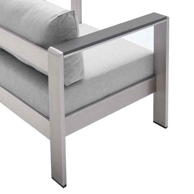 Alt view image 11 of 13 - Shore Sunbrella Fabric Outdoor Patio Aluminum 4 Piece Set Silver Navy