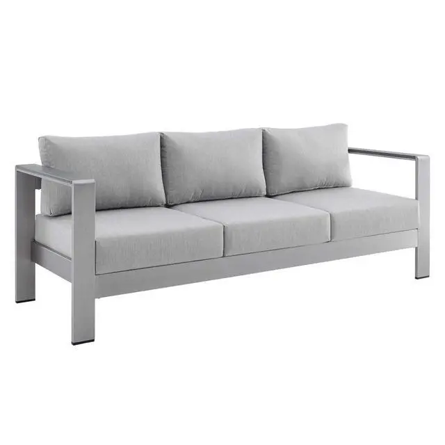 Alt view image 12 of 13 - Shore Sunbrella Fabric Outdoor Patio Aluminum 4 Piece Set Silver Navy