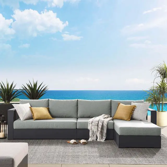 Alt view image 7 of 7 - Tahoe 3-Piece Outdoor Patio Powder-Coated Aluminum Right-Facing Chaise Sectional Sofa Set by Modway
