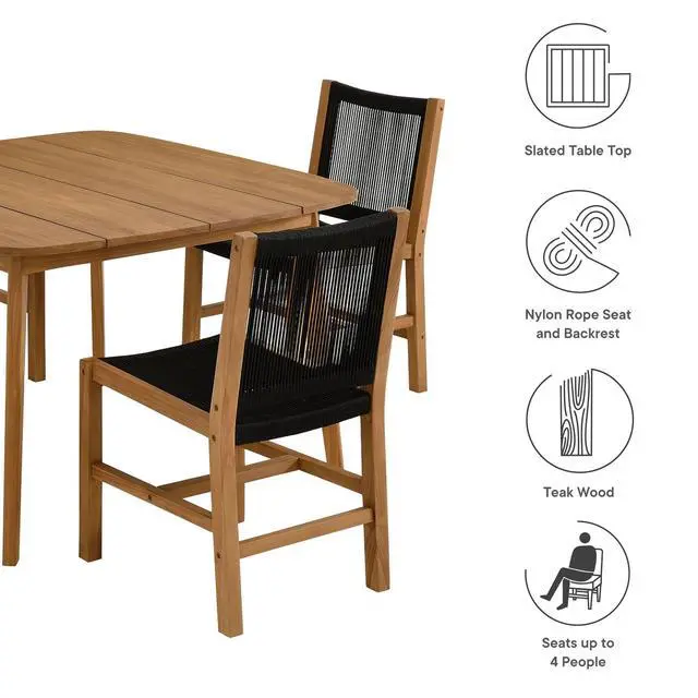Alt view image 4 of 7 - Vienna 5-Piece Outdoor Patio Teak and Rope Dining Set with Armless Chairs by Modway