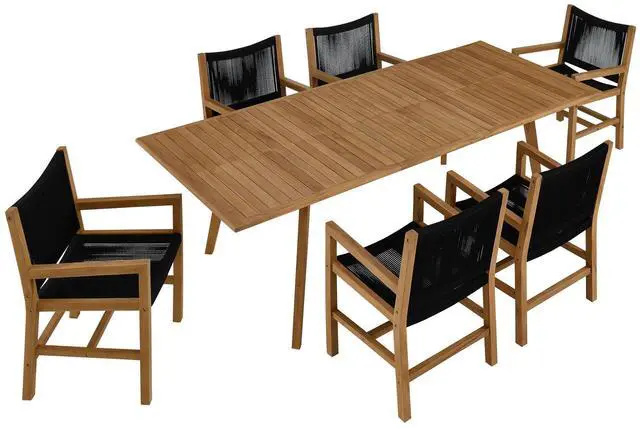 Main image of Vienna 7-Piece Outdoor Patio Teak and Rope Dining Set with Armchairs by Modway