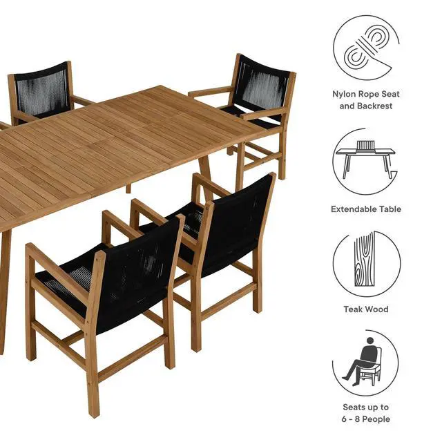 Alt view image 4 of 7 - Vienna 7-Piece Outdoor Patio Teak and Rope Dining Set with Armchairs by Modway
