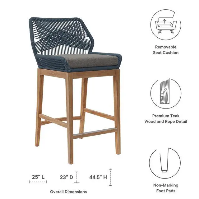 Alt view image 5 of 7 - Wellspring 3-Piece Outdoor Patio Teak Wood Bar Set by Modway
