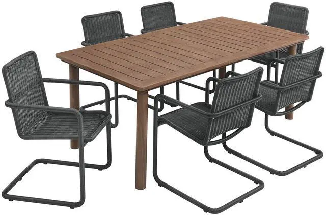 Main image of Abacus and Parkland 7-Piece Rectangular Outdoor Patio Dining Table Set with Rattan Armchairs