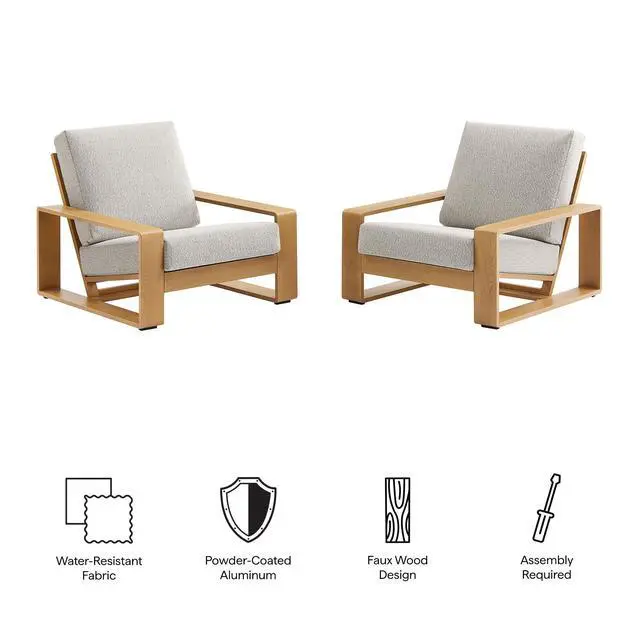 Alt view image 2 of 7 - Lirienne Outdoor Patio Aluminum Faux Wood Armchairs Set of 2