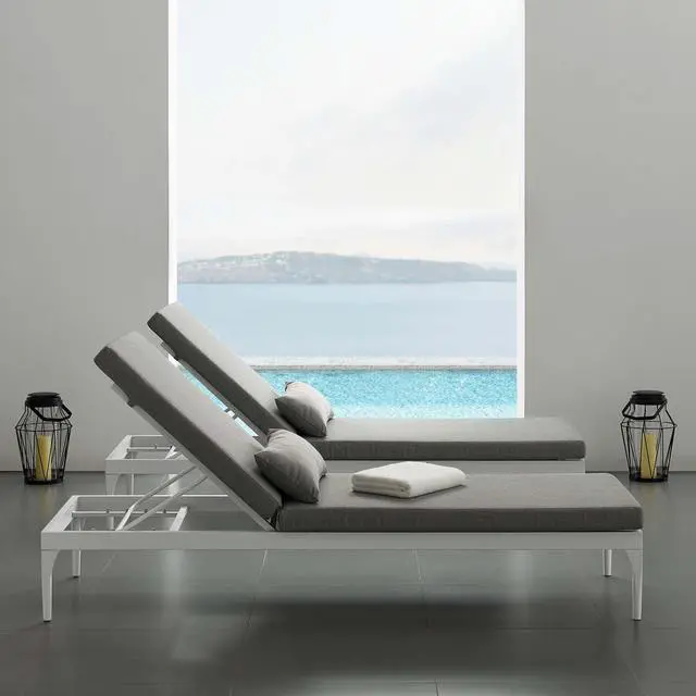 Alt view image 7 of 7 - Perspective Cushion Outdoor Patio Chaise Lounge Chair White Gray