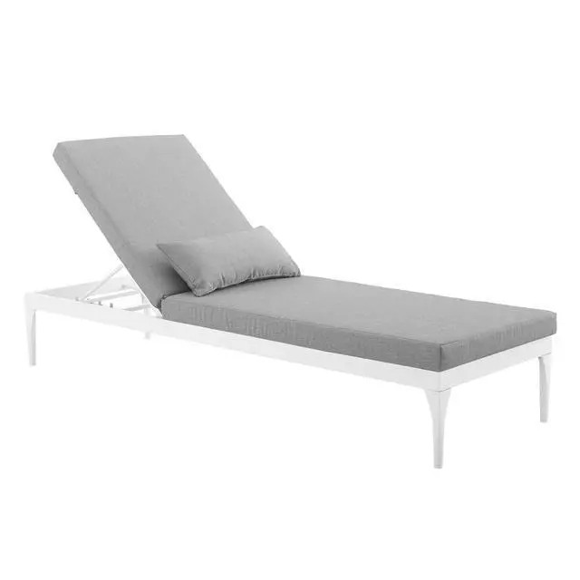 Alt view image 4 of 7 - Perspective Cushion Outdoor Patio Chaise Lounge Chair White Gray
