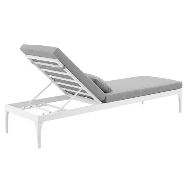Alt view image 3 of 7 - Perspective Cushion Outdoor Patio Chaise Lounge Chair White Gray
