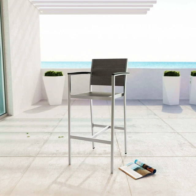 Alt view image 8 of 8 - Shore Outdoor Patio Aluminum Bar Stool - Silver Gray