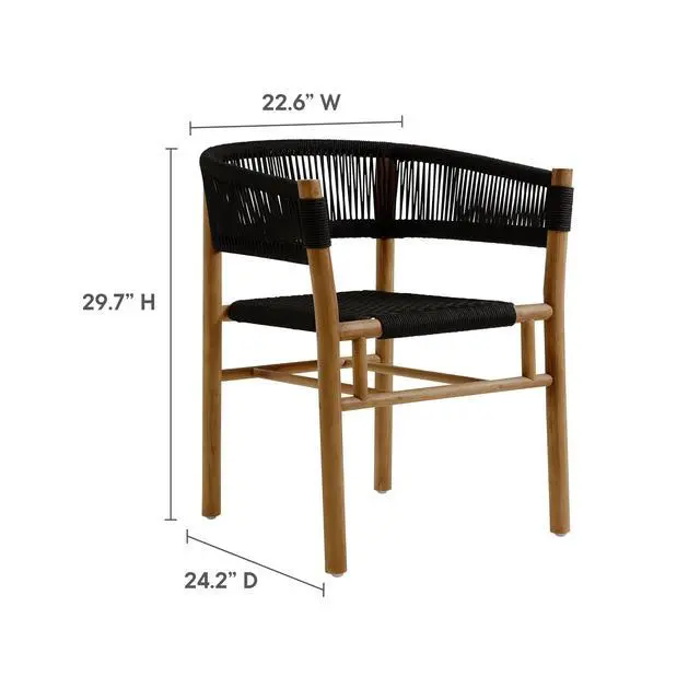 Alt view image 2 of 7 - Vienna 5-Piece Outdoor Patio Teak and Rope Dining Set with Curved-Back Armchairs by Modway
