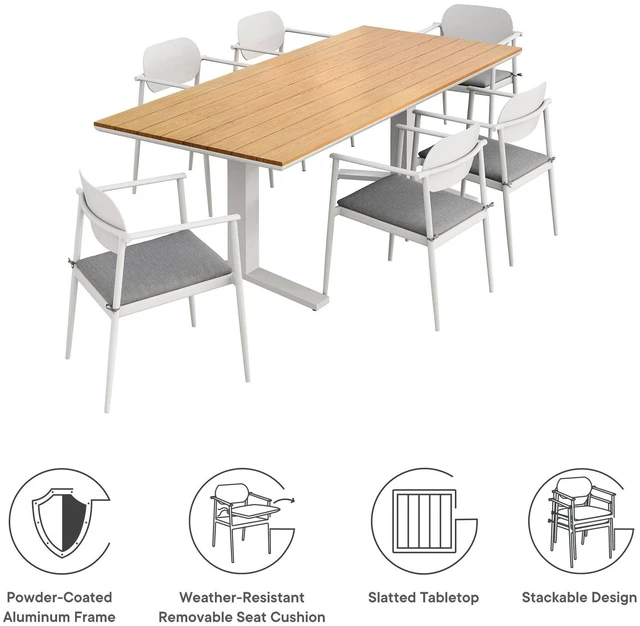 Alt view image 2 of 7 - Aeris 7-Piece Outdoor Patio Aluminum Dining Set by Modway EEI-7441 with Table and Chairs