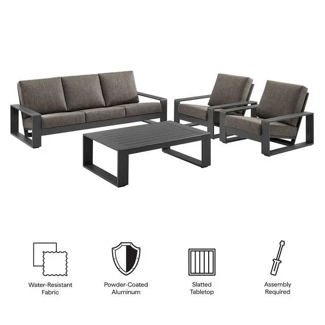 Alt view image 2 of 7 - Lirienne 4-Piece Outdoor Patio Aluminum Furniture Set by Modway, Modern Design