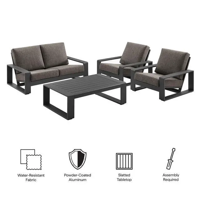 Alt view image 2 of 7 - Lirienne 4-Piece Outdoor Patio Aluminum Furniture Set by Modway - Modern Seating