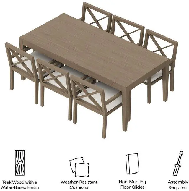 Alt view image 2 of 7 - Northlake 7-Piece Outdoor Patio Teak Wood Dining Set by Modway