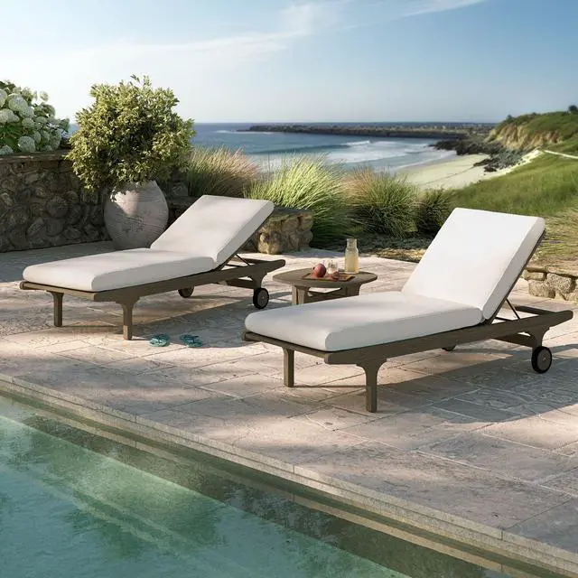 Alt view image 6 of 7 - Saratoga Outdoor Patio Teak Wood 3-Piece Chaise Lounge Furniture Set by Modway