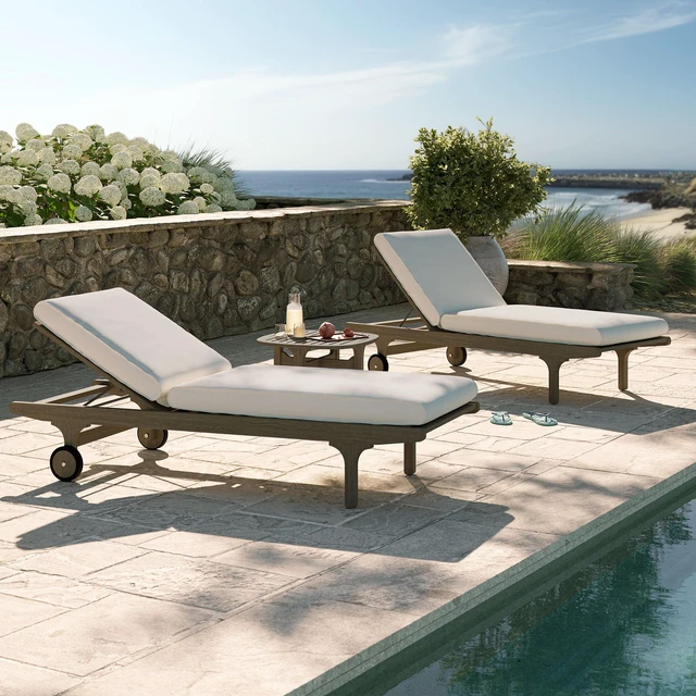 Alt view image 7 of 7 - Saratoga Outdoor Patio Teak Wood 3-Piece Chaise Lounge Furniture Set by Modway