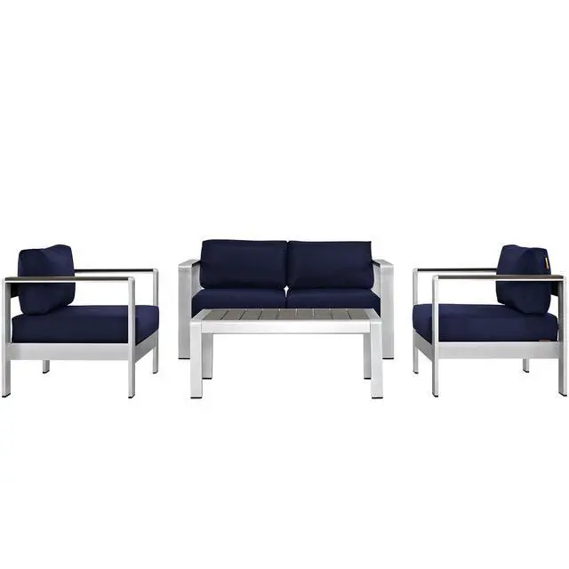 Alt view image 5 of 5 - Shore 4 Piece Outdoor Patio Aluminum Sectional Sofa Set by Modway