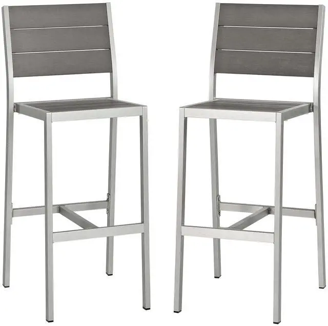 Alt view image 6 of 10 - Shore Outdoor Patio Aluminum Armless Bar Stool - Silver Gray