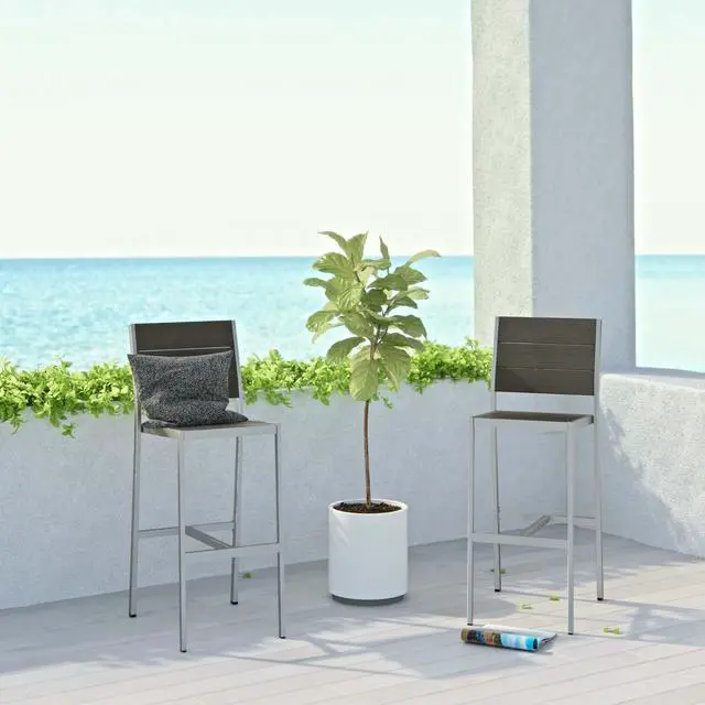 Alt view image 9 of 10 - Shore Outdoor Patio Aluminum Armless Bar Stool - Silver Gray