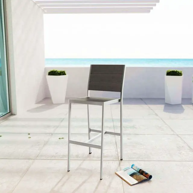 Alt view image 10 of 10 - Shore Outdoor Patio Aluminum Armless Bar Stool - Silver Gray