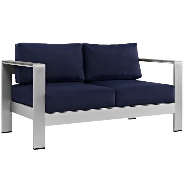Alt view image 5 of 11 - Shore Outdoor Patio Aluminum Loveseat - Silver Navy