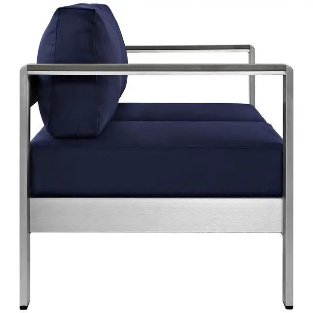 Alt view image 6 of 11 - Shore Outdoor Patio Aluminum Loveseat - Silver Navy