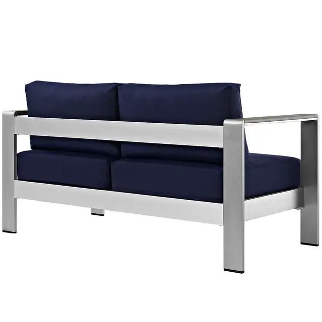 Alt view image 7 of 11 - Shore Outdoor Patio Aluminum Loveseat - Silver Navy