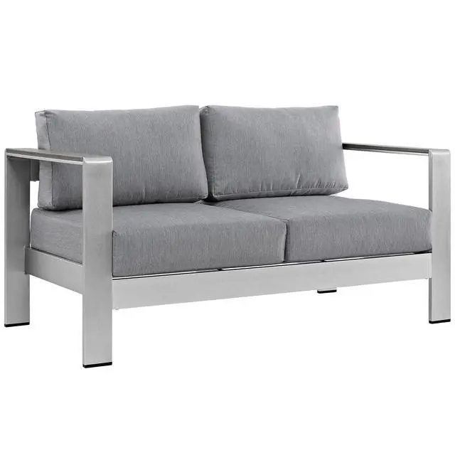 Alt view image 9 of 11 - Shore Outdoor Patio Aluminum Loveseat - Silver Navy