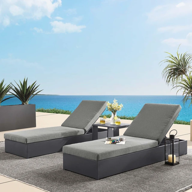 Alt view image 6 of 7 - Tahoe 3-Piece Outdoor Patio Powder-Coated Aluminum Chaise Lounge Set by Modway