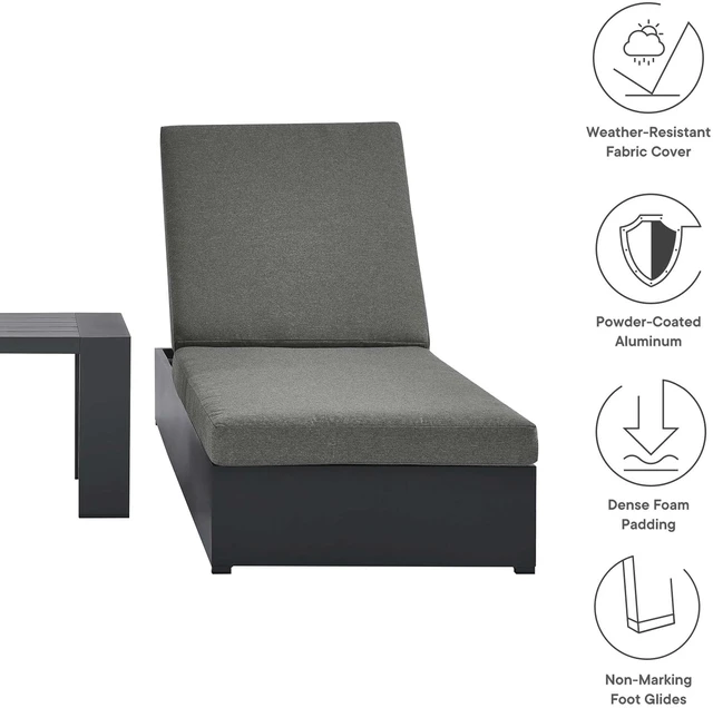 Alt view image 3 of 7 - Tahoe 3-Piece Outdoor Patio Powder-Coated Aluminum Chaise Lounge Set by Modway