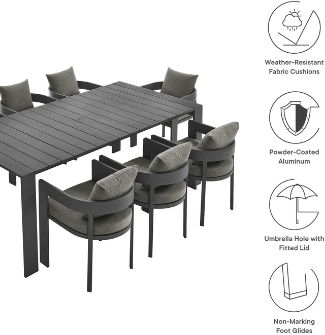 Alt view image 4 of 7 - Tahoe 9-Piece Outdoor Patio Aluminum Dining Set by Modway